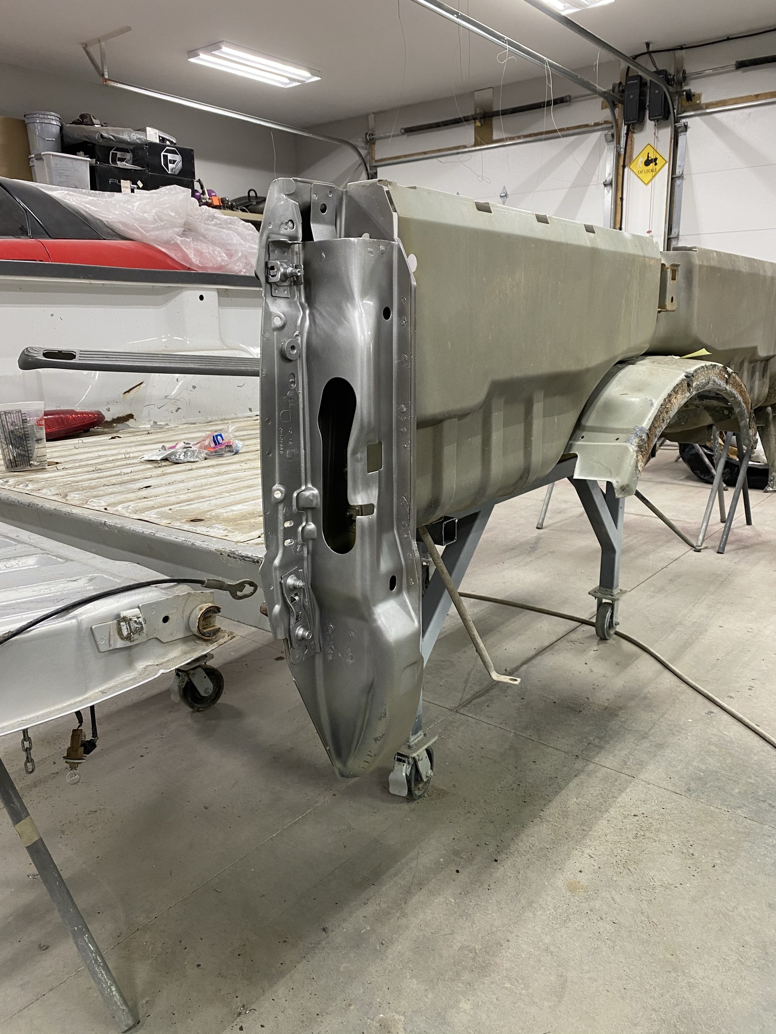 Truck body structural panel repair in progress